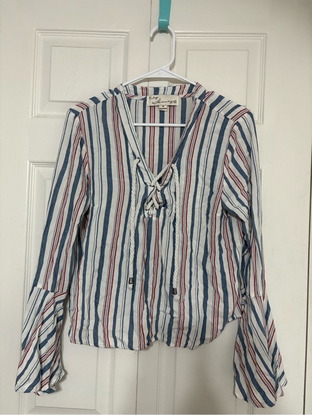 Striped Lace-Up V-Neck Women's Top